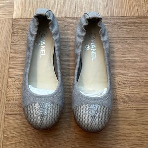 CHANEL Canvas & Snake Skin Ballet Flats, Round Toe